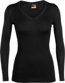 Icebreaker 200 Oasis Longsleeve Met V-hals Dames, Zwart