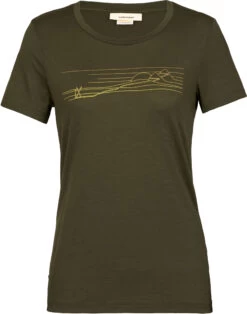 Icebreaker Tech Lite II Ski Stripes SS Tee Dames, Olijf