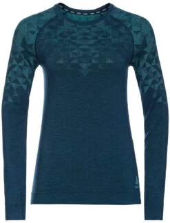Odlo Kinship Performance Wool 200 LS Baselayer Crew Hals Top Dames, Petrol